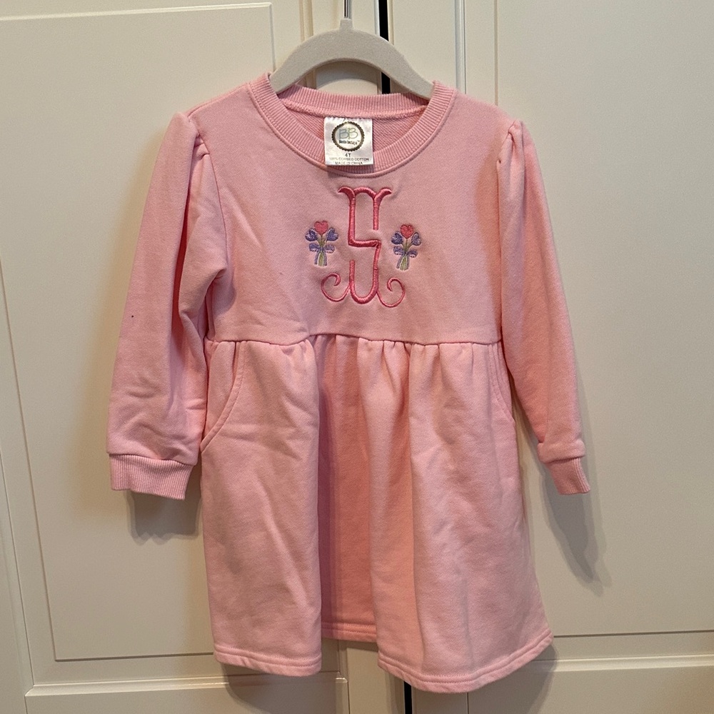 Pink Embroidered Long Sleeve Girls Tunic Sweatshiet